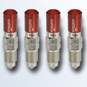 Stahlbus Entl&#252;ftungsventil M10x1.25, normal, mit roter Kappe, 4er Set Stahl, vernickelt konisch dichtend