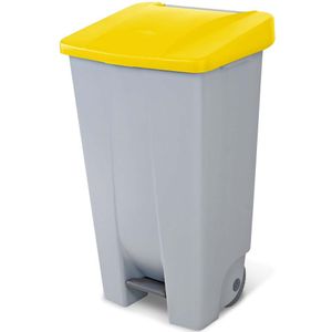 BRB Tretabfalleimer mit Rollen, Tret-Abfallbeh&#228;lter 120L, gelb, M&#252;llsammler, Abfalltonne, M&#252;lleimer