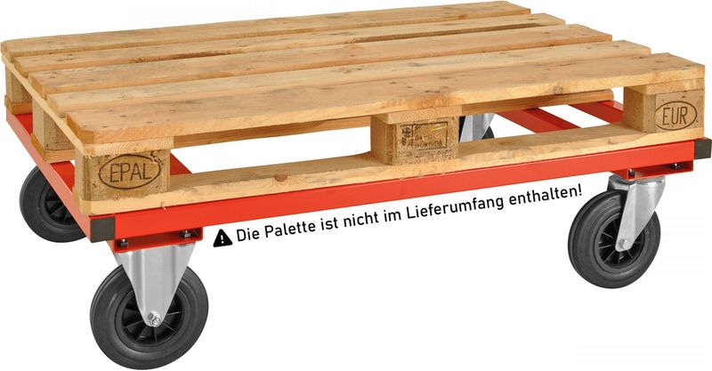 Kongamek Palettenwagen in rot 305mm hoch mit Bremse f&#252;r Paletten 1200x1000mm