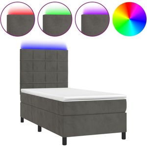 vidaXL Boxspringbett mit Matratze &amp; LED Dunkelgrau 100x200 cm Samt1469136