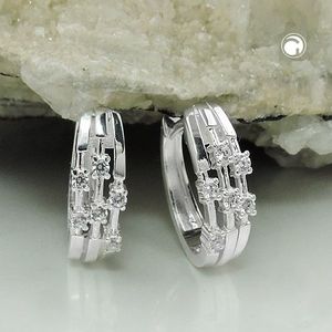Creole Ohrringe 15x13x5mm Klappscharnier mit wei&#223;en Zirkonias oval Silber 925