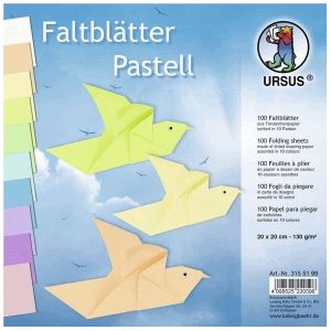 Tonpapier-Faltbl&#228;tter 130g qm Pastellfarben 20x20cm VE=100 Blatt 10 Farben sortiert