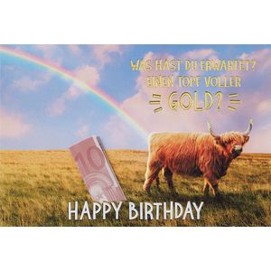 Geburtstag Geldkarte Karte mit Umschlag, unverpackt, Regenbogen B&#252;ffel Happy Birthday