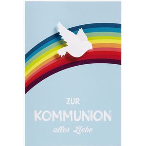 Kommunion Taube auf Regenbogen Collage Gl&#252;ckwunschkarte mit Briefumschlag