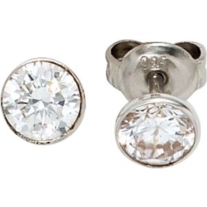 Ohrstecker rund 925 Sterling Silber rhodiniert 2 Zirkonia Ohrringe