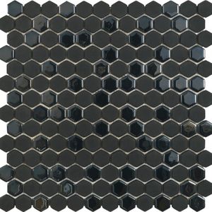 Mozaiek Tegels Dune Hip Hop-DK Hexagon 30.1x29.7 cm Recycled Glas Zwart (Prijs per 1,34 M2) Dune Ceramics