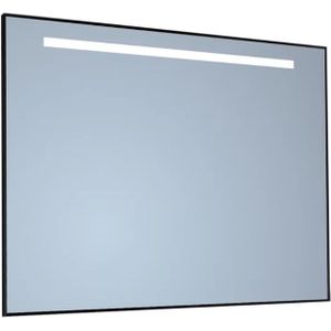 Spiegel Sanicare Q-Mirrors 90x70 cm Vierkant Met Aan De Bovenkant LED Cold White, Omlijsting Mat Zwart incl. ophangmateriaal Met Afstandsbediening Sanicare