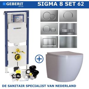 Geberit Sigma 8 (UP720) Toiletset set62 Mudo Rimless Met Sigma 30 Drukplaat