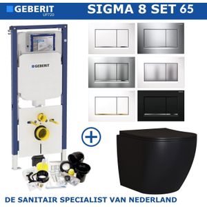 Geberit Sigma 8 (UP720) Toiletset set65 Mudo Rimless Mat Zwart Met Sigma 30 Drukplaat