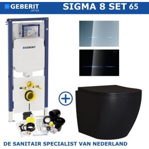Geberit Sigma 8 (UP720) Toiletset set65 Mudo Rimless Mat Zwart Met Sigma 80 Drukplaat
