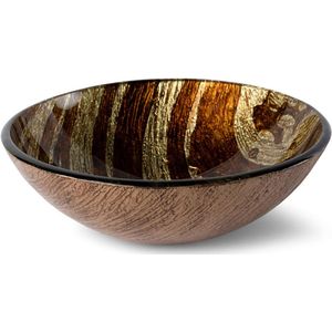 Waskom Luca Sanitair Vetro Rond 42x42x14,5 Gehard Glas Incl. Wastafelhouder Wood