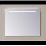 Spiegel Sanicare Q-Mirrors 100x60 cm PP-Geslepen Vierkant Met Aan De Bovenkant Gezandstraalde Strook LED Cold White en Afstandsbediening incl. ophangmateriaal Sanicare