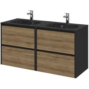 Tiger - Reverse Meubelset - 120 cm - Chalet Eik - Mat Zwart - Inclusief Oval Wastafel Dubbel - Exclusief Kranen