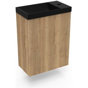 Fonteinkast Halifax Oak Arcqua Ridge 40x55x28 cm Incl. Fontein Mat Zwart Zonder Overloop