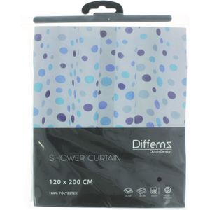 Differnz Douchegordijn Circles – 120 x 200 cm – Verzwaard – 100% Polyester – Wit/Blauw