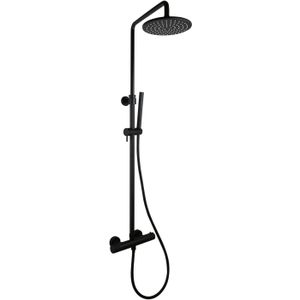 Regendoucheset Opbouw Sanilux Blair Thermostatisch Geribbelde Knop Douchekop 25 cm Mat Zwart
