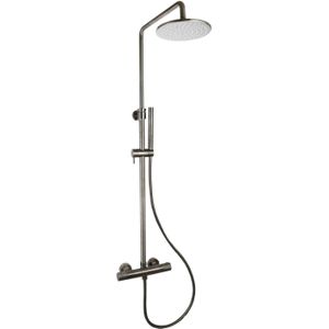 Regendoucheset Opbouw Sanilux Blair Thermostatisch Geribbelde Knop Douchekop 25 cm Gunmetal