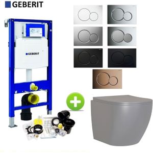 Geberit UP320 Toiletset Compleet | Inbouwreservoir | Mudo Mat Grijs Randloos | Drukplaat