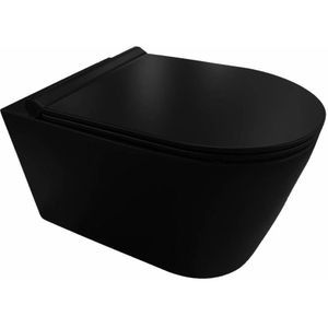 Toiletpot Civita Black Keramiek 50x35cm Rimless Mat Zwart (Incl. zitting)