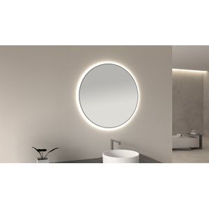 Wiesbaden Novi - Badkamerspiegel Rond - 80cm - Mat Zwart - Led Verlichting Rondom