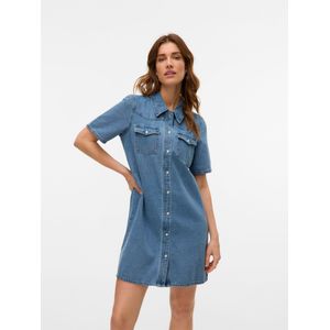 Vmaustin - Blousejurk - Denim - Korte Mouwen - Overhemdkraag