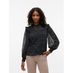 Vmylldes - Top - Hoge Hals - Lange Mouwen - Volumineuze Mouwen - Knoopsluiting