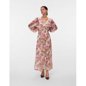 Vmsmilla - Lange Jurk - Bloemenprint - V-Hals - Lange Mouwen - Enkel Lengte