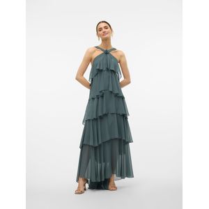 Cocktailjurk - Effen - Lang/maxi - Mouwloos - Ritssluiting - Volant - Gedrapeerd - Backless