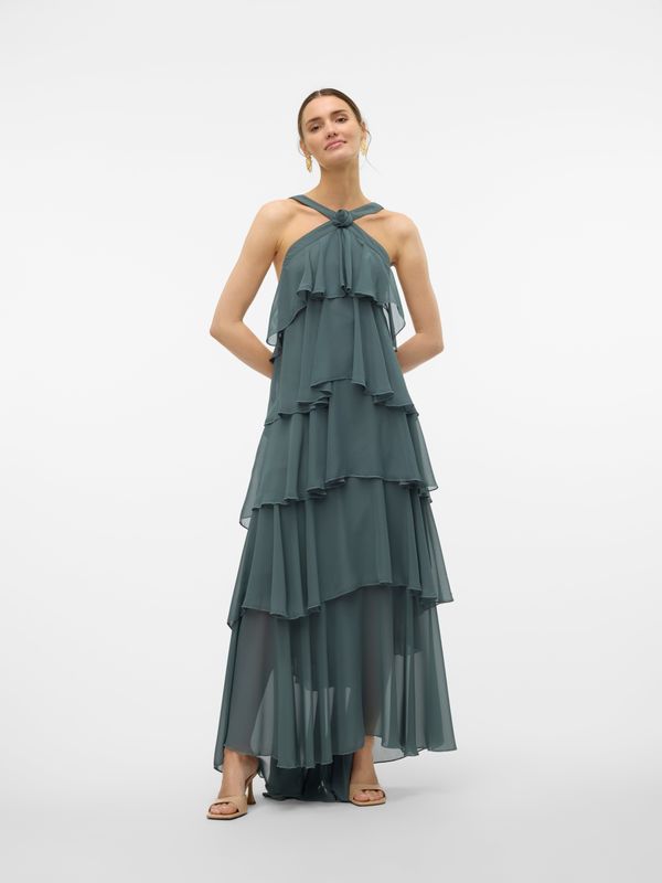 Cocktailjurk - Effen - Lang/maxi - Mouwloos - Ritssluiting - Volant - Gedrapeerd - Backless