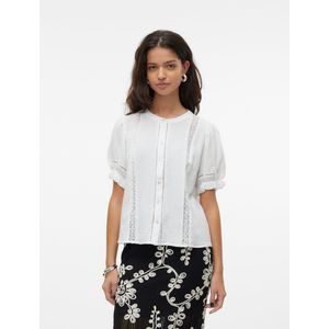 Vmnatali - Blouse - O-hals - 2/4 Mouwen - Regular Fit - Ruches en Kanten Detail