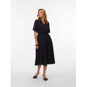 Vmrory - Midi-jurk - Zwart - Regular Fit - Korte Mouwen - V-Hals