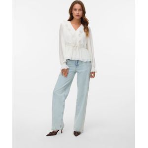 Top - Zwart - Polyester - V-Hals Lange Mouwen Ruches