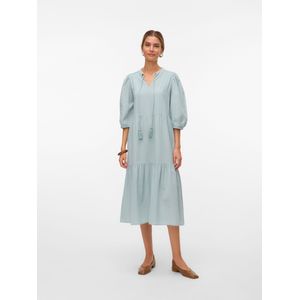 Jurk - VMPretty - Katoen - Effen - 3/4 Lengte - Losse Pasvorm - Driekwart Mouw