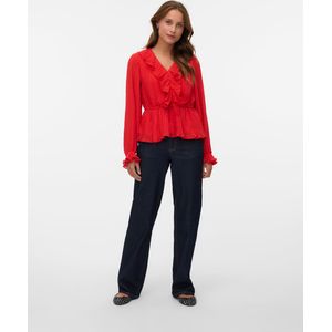 Vmdora - Top - V-Hals - Lange Mouwen - Regular Fit - Ruches