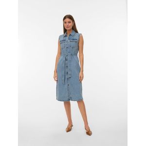 Vmaya - Midi-jurk - Denim - Stonewash - Mouwloos - Knoopsluiting - Regular Fit
