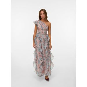 Vmsabrina - Lange Jurk - Cocktailjurk - Een Schouder - Korte Mouwen - Ruches