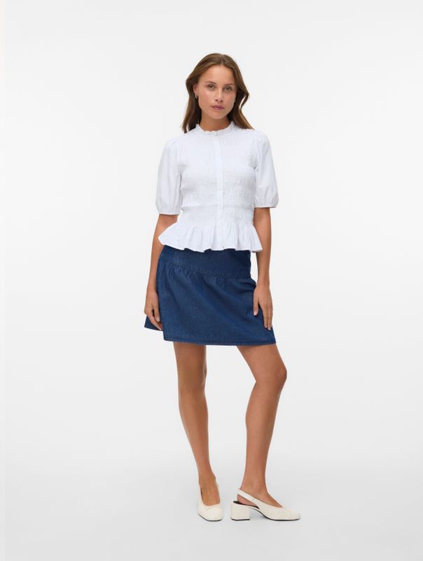 Top - O-hals - 2/4 Mouwen - Volumineuze Mouwen - Knoopsluiting - Tight Fit