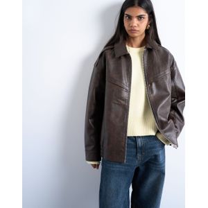 Tsanna - Leren Jas - Korte Mouwen - Gespreide Kraag - Ritssluiting