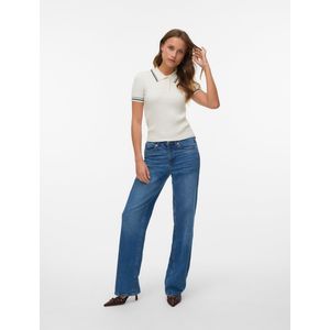 Vmsilla - Gebreide Pullover - Knoop Detail - Polo Hals - Korte Mouwen - Rib Fit