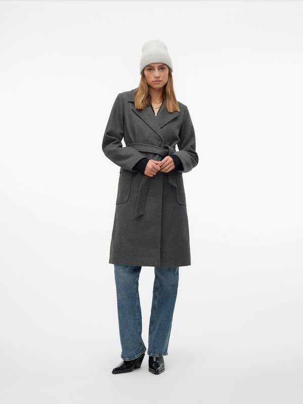 Vmpopnoelle - Tussenjas - Lang - Gespreide Kraag - Riemsluiting - Volledig Gevoerd