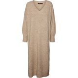Gebreide Jurk - V-Hals - Lange Mouwen - Ballonmouwen - Regular Fit