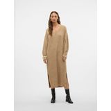 Gebreide Jurk - V-Hals - Lange Mouwen - Ballonmouwen - Regular Fit