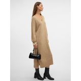 Gebreide Jurk - V-Hals - Lange Mouwen - Ballonmouwen - Regular Fit