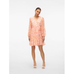 Awaudora - Korte Jurk - Gebloemd - V-Hals - Lange Mouwen - Regular Fit