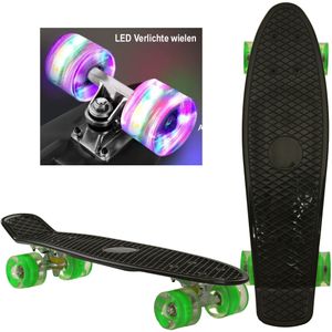 Sajan - Skateboard - LED - Penny board - Zwart-Groen - 22.5 inch - 56cm - Skateboard met Verlichting