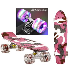 Sajan - Skateboard - LED - Penny board - Camouflage Roze - 22.5 inch - 56cm - Skateboard met Verlichting