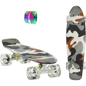 Sajan - Skateboard - LED Wielen - Penny board - Camouflage Grijs - 22.5 inch - 56cm