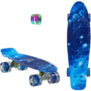 Sajan - Skateboard - LED Wielen - Penny board - Space Blauw - 22.5 inch - 56cm