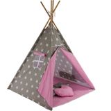 Speeltent - Tipi Tent - Met Grondkleed & Kussens - Speelhuisje - Tent voor kinderen - Grijs-Roze