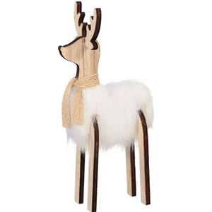 Kerstfiguren - Pb. 4 Wooden Deers/standing White - Breed 9cm Hoog 5cm